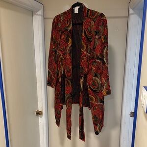 Red and Black Paisley Open Front Cardigan